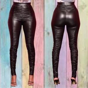 Swank Black High Rise Ruche Faux Leather Legging Pants